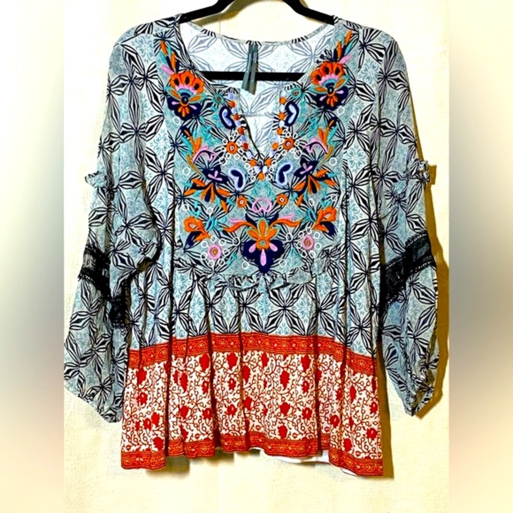 Anthropologie,Terri Embroidered Top, Embellishments,Ruffled detail Puff …